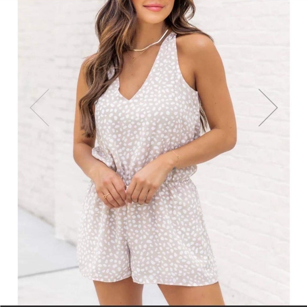Won’t Go Breaking Your Heart Taupe Spotted Romper